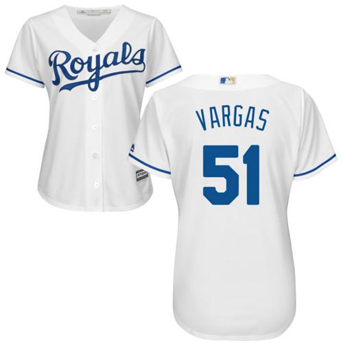 Royals #51 Jason Vargas White Home Women's Stitched MLB Jersey - Click Image to Close